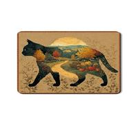 Tappetino scolapiatti con gatto paesaggistico per bancone della cucina, tappetino scolapiatti in gomma assorbente con gatto della foresta autunnale, comodo tappetino per asciugare i piatti in pelle