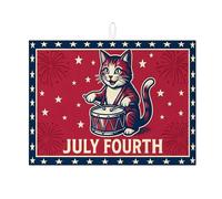 Tappetino scolapiatti con gatto patriottico per bancone della cucina, tappetino scolapiatti assorbente con stelle rosse e blu, tappetino scolapiatti estivo vintage in microfibra per bar, 45,7 x 61 cm