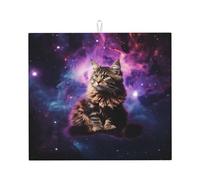 Tappetino scolapiatti con gatto seduto all'interno della nebulosa per bancone della cucina, 45,7 x 40,6 cm, super assorbente, in microfibra, tappetino scolapiatti antiscivolo extra large per