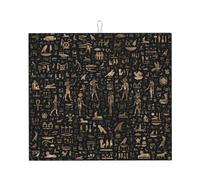Tappetino scolapiatti con geroglifici raffiguranti l'antico dio egizio Anubi, 40,6 x 45,7 cm, assorbente in microfibra per piano di lavoro della cucina, multiuso, per scolapiatti, nero