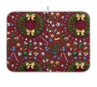 Tappetino scolapiatti con ghirlanda natalizia e decorazioni, per piatti, 45,7 x 61,7 cm, da mettere sotto i piatti, extra large