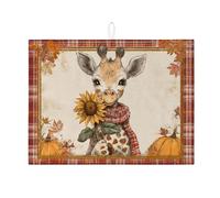 Tappetino scolapiatti con giraffa autunnale per bancone della cucina, tappetino scolapiatti assorbente a quadri rustici, tappetino scolapiatti in microfibra per bar, decorazione da bar, 45 x 61 cm