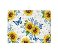 Tappetino scolapiatti con girasole e farfalla, per bancone della cucina, tappetino assorbente per scolapiatti floreale, tappetino in microfibra primaverile per la decorazione della casa, 45,7 x 61 cm