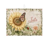 Tappetino scolapiatti con girasole e farfalla, per bancone della cucina, tappetino assorbente per scolapiatti floreale, tappetino in microfibra primaverile per protezione da bar, 45,7 x 61 cm