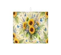 Tappetino scolapiatti con girasole e farfalla, per bancone della cucina, tappetino assorbente vintage per scolapiatti in microfibra primaverile per protezione bar 40,6 x 45,7 cm