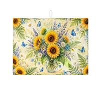 Tappetino scolapiatti con girasole e farfalla, per bancone della cucina, tappetino assorbente vintage, tappetino scolapiatti in microfibra primaverile per protezione da bar, 45,7 x 61 cm