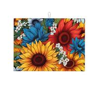 Tappetino scolapiatti con girasole giallo assorbente per bancone della cucina, tappetino da caffè con margherita, protezione per scolapiatti con anello per appenderlo, 45,7 x 61 cm