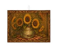 Tappetino scolapiatti con girasole per bancone della cucina, arte rustica gialla floreale, assorbente, tappetino scolapiatti in microfibra vintage autunnale per decorazione bancone della cucina, 45,7