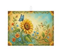 Tappetino scolapiatti con girasole per bancone della cucina, tappetino assorbente blu floreale per scolapiatti in microfibra ispirato alla primavera, per proteggere bar, 45,7 x 61 cm