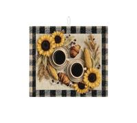 Tappetino scolapiatti con girasole per bancone della cucina, tappetino assorbente in microfibra per scolapiatti rustico nero scozzese per bancone della cucina, protezione da bar, 40,6 x 45,7 cm