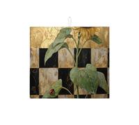 Tappetino scolapiatti con girasole per bancone della cucina, tappetino assorbente per scolapiatti floreale dorato, tappetino scolapiatti vintage in microfibra a scacchiera per la decorazione del