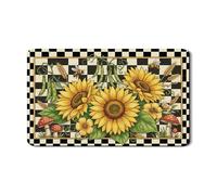 Tappetino scolapiatti con girasole per bancone della cucina, tappetino scolapiatti in gomma assorbente a scacchi bianco e nero, tappetino scolapiatti rustico autunnale per bar, protezione 30,5 x 50,8