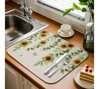 Tappetino scolapiatti con girasoli e farfalla, per bancone della cucina, motivo floreale primaverile, rustico, tappetino assorbente in microfibra, tappetino scolapiatti reversibile, tappetino per