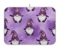 Tappetino scolapiatti con gnomi viola, stelle, lune, caffè, bar, tappetino reversibile per scolapiatti da bancone, tappetino protettivo, 45,7 x 40,6 cm