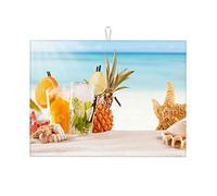 Tappetino scolapiatti con griglia, motivo: paesaggio, oceano, mare, bar, caffè, decorazione da cucina, grande, 18 x 24 pollici