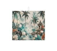 Tappetino scolapiatti con gru tropicale, per bancone della cucina, tappetino assorbente per scolapiatti a foglia d'acqua, tappetino in microfibra esotico estivo 40,6 x 45,7 cm