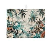 Tappetino scolapiatti con gru tropicale, per bancone della cucina, tappetino assorbente per scolapiatti a foglia d'acqua, tappetino in microfibra esotico estivo 45,7 x 61 cm