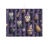 Tappetino scolapiatti con gufo di Halloween, fantasia a righe viola assorbente, tappetino scolapiatti in microfibra per bancone della cucina, 45,7 x 61 cm
