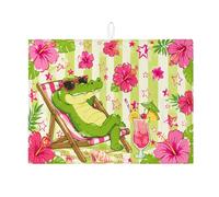 Tappetino scolapiatti con ibisco tropicale per bancone della cucina, tappetino assorbente verde floreale, tappetino scolapiatti estivo in stile cartone animato, protezione per bar, 45 x 61 cm