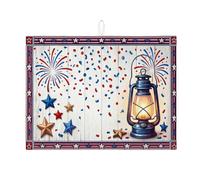 Tappetino scolapiatti con lanterna patriottica per bancone della cucina, tappetino assorbente Starflare rosso e blu, tappetino scolapiatti estivo in microfibra per la decorazione della cucina, 45,7 x
