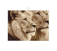 Tappetino scolapiatti con leone africano e leonessa, per bancone della cucina, in microfibra, assorbente, riutilizzabile, lavabile, extra large, 45,7 x 61 cm