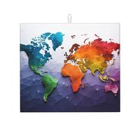Tappetino scolapiatti con mappa del mondo, per bancone della cucina, 45,7 x 40,6 cm, super assorbente, in microfibra, antiscivolo, tappetino scolapiatti extra large per scolapiatti da cucina