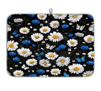 Tappetino scolapiatti con margherite e fiori di campo neri per bancone della cucina, assorbente e lavabile, tappetino scolapiatti per piano di lavoro, 61 x 46 cm