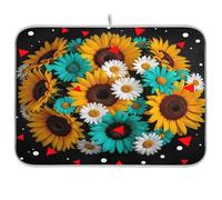 Tappetino scolapiatti con margherite e girasole, assorbente, reversibile, per piano di lavoro, 45,7 x 61 cm