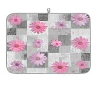 Tappetino scolapiatti con margherite rosa su sfondo grigio, arte astratta, per bancone della cucina, tappetino assorbente per scolapiatti lavabile, per piano di lavoro, 61 x 46 cm