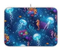 Tappetino scolapiatti con meduse incandescenti, 45,7 x 61 cm, assorbente, reversibile, grande tappetino scolapiatti