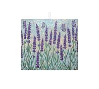 Tappetino scolapiatti con mosaico di lavanda per bancone della cucina, tappetino assorbente per scolapiatti viola floreale in microfibra con farfalla primaverile, 40,6 x 45,7 cm