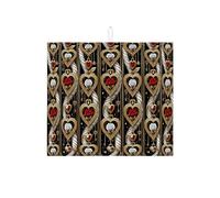 Tappetino scolapiatti con motivo a cuore per bancone della cucina, tappetino assorbente nero e oro, tappetino scolapiatti vintage in microfibra per la decorazione della casa, 40,6 x 45,7 cm