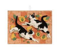 Tappetino scolapiatti con motivo a gatto, per bancone della cucina, design giocoso con gatto bianco e nero, in microfibra, ispirato alla primavera, per decorazione bancone della cucina, 45,7 x 61 cm