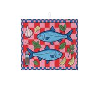 Tappetino scolapiatti con motivo a pesce, per bancone della cucina, tappetino assorbente per scolapiatti a forma di pesce blu vivace, tappetino scolapiatti in microfibra retrò per bancone della cucina