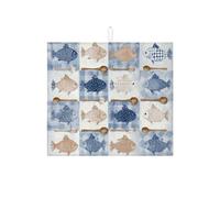 Tappetino scolapiatti con motivo a pesce, per bancone della cucina, tappetino assorbente per scolapiatti con pesce blu nautico, tappetino in microfibra costiera per decorazione bancone della cucina