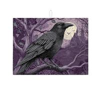 Tappetino scolapiatti con motivo corvo gotico, tappetino assorbente per scolapiatti nero con uccellino, tappetino in microfibra per Halloween per proteggere il bancone della cucina, 45,7 x 61 cm