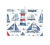 Tappetino scolapiatti con motivo di nave oceanica, faro e ancora, assorbente, per bancone della cucina, tappetino scolapiatti antiscivolo, 45,7 x 61 cm