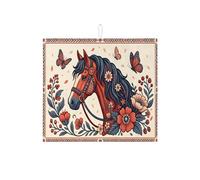 Tappetino scolapiatti con motivo floreale a cavallo, per bancone della cucina, tappetino assorbente per scolapiatti con cavallo rosso, tappetino in microfibra Spring Nature per proteggere il bar, 40,6