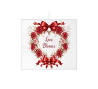 Tappetino scolapiatti con motivo floreale a forma di cuore per bancone della cucina, romantico tappetino assorbente per scolapiatti con rosa rossa, tappetino in microfibra Spring Love per decorazione