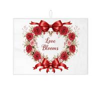 Tappetino scolapiatti con motivo floreale a forma di cuore per bancone della cucina, romantico tappetino assorbente per scolapiatti con rosa rossa, tappetino in microfibra Spring Love per decorazione