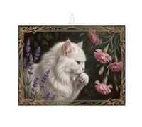 Tappetino scolapiatti con motivo floreale a forma di gatto, per bancone della cucina, elegante e assorbente, colore: rosa pesca, tappetino scolapiatti in microfibra vintage per decorazione bancone
