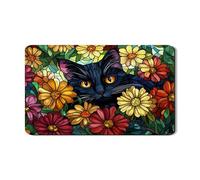 Tappetino scolapiatti con motivo floreale a forma di gatto, per bancone della cucina, in gomma assorbente, in stile vetro colorato vivace, tappetino scolapiatti ispirato all'autunno, protezione