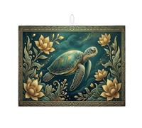 Tappetino scolapiatti con motivo floreale a tartaruga, per bancone della cucina, tappetino scolapiatti assorbente in stile vintage, in microfibra, motivo oceano, decorazione per la casa, 45,7 x 61 cm