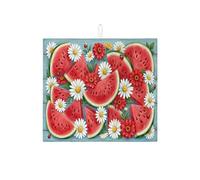 Tappetino scolapiatti con motivo floreale anguria per bancone della cucina, tappetino assorbente per scolapiatti con frutta rossa, tappetino estivo in microfibra per proteggere bar, 40,6 x 45,7 cm
