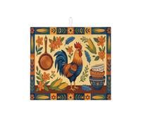 Tappetino scolapiatti con motivo floreale con gallo, per bancone della cucina, tappetino scolapiatti assorbente vintage blu e arancione, tappetino scolapiatti in microfibra rustico autunnale, 40,6 x