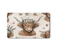 Tappetino scolapiatti con motivo floreale con mucca delle Highland per bancone della cucina, design rustico vintage, in gomma assorbente, tappetino scolapiatti con petali di primavera, decorazione per