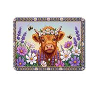 Tappetino scolapiatti con motivo floreale di mucca, per bancone della cucina, colore viola e pesca, tappetino scolapiatti in gomma assorbente, motivo floreale primaverile, 45,7 x 61 cm