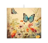Tappetino scolapiatti con motivo floreale e farfalle, in stile vintage, assorbente, per bancone della cucina, con margherita, tappetino da caffè, con anello per appenderlo, 40,6 x 45,7 cm