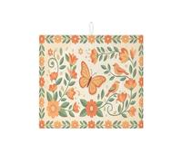 Tappetino scolapiatti con motivo floreale e farfalle, per bancone della cucina, arancione vintage, assorbente, tappetino scolapiatti in microfibra per giardino primaverile, decorazione per la casa