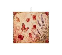 Tappetino scolapiatti con motivo floreale e farfalle, per bancone della cucina, con rose vintage, assorbente, tappetino scolapiatti in microfibra per giardino primaverile, decorazione per bancone